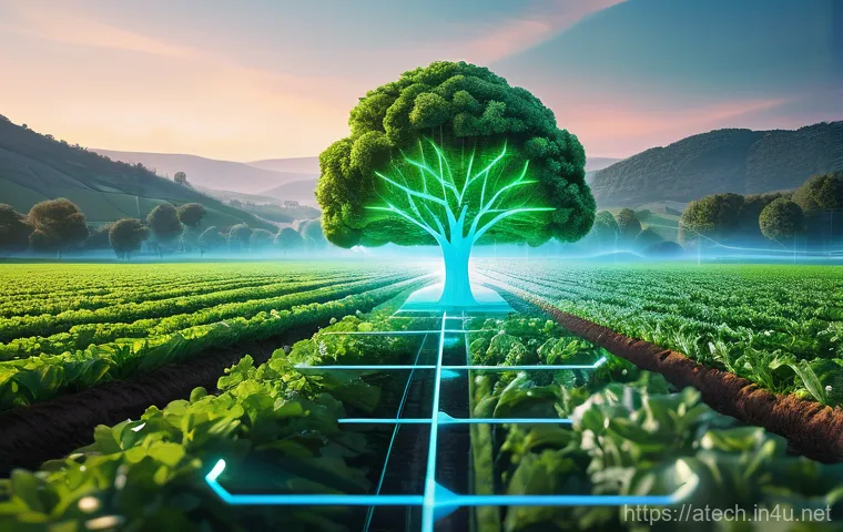 농업기술에서 사용하는 주요 기기 소개 - **Automated Fields Under a Blue Sky:** An expansive aerial view of vast, geometrically patterned agr...