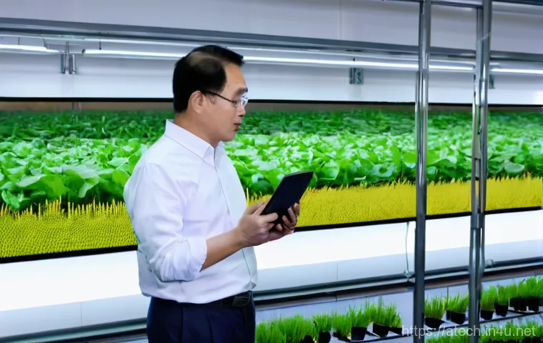 농업기술과 국제 농업 협력 사례 - **Prompt:** A futuristic, sun-drenched agricultural field stretches to the horizon. In the foregroun...
