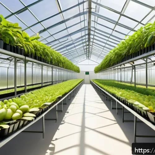 농업기술과 수익성 높은 작물 선정 - A high-tech smart greenhouse interior showcasing advanced PVT solar panels integrated with heat pump...